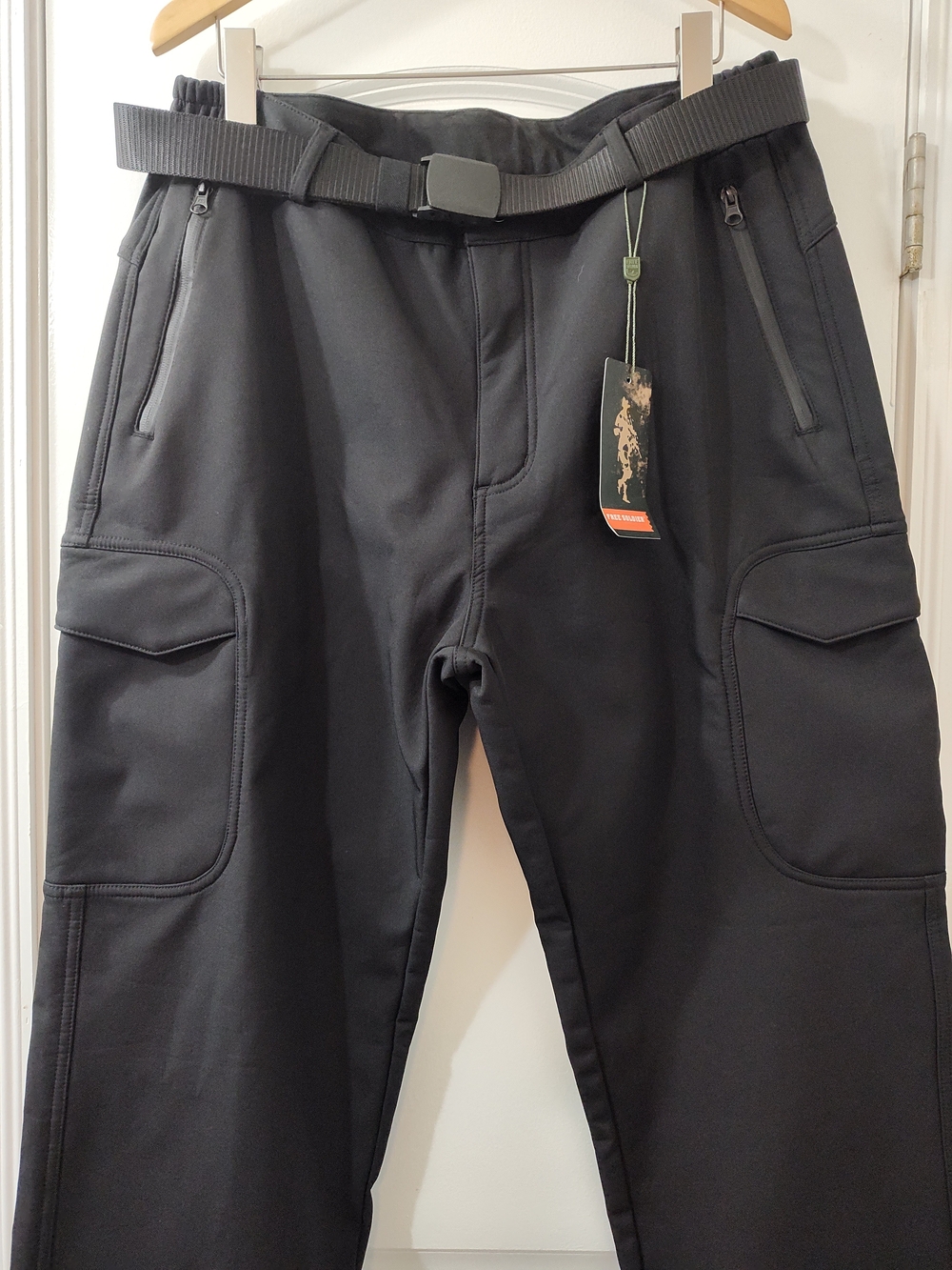 Men's Black Fleece Lined Snow Ski Hiking Cargo Pants with Belt NWT